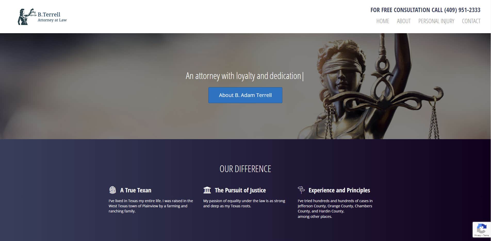 Screenshot of Attorney B Terrell Website for Bounce Back Digital Web Design & Development Project
