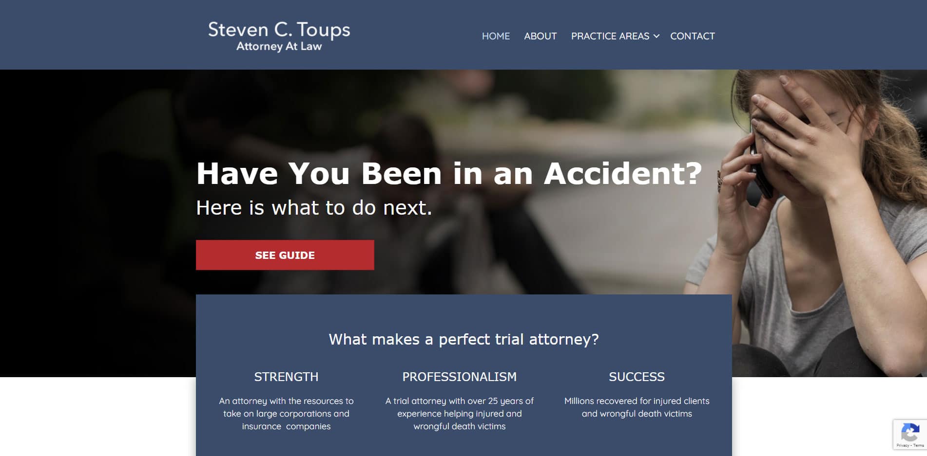 Screenshot of Attorney Steven Toups Website for Bounce Back Digital Web Design & Development Project