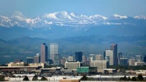 View of Denver Colorado and Mountains